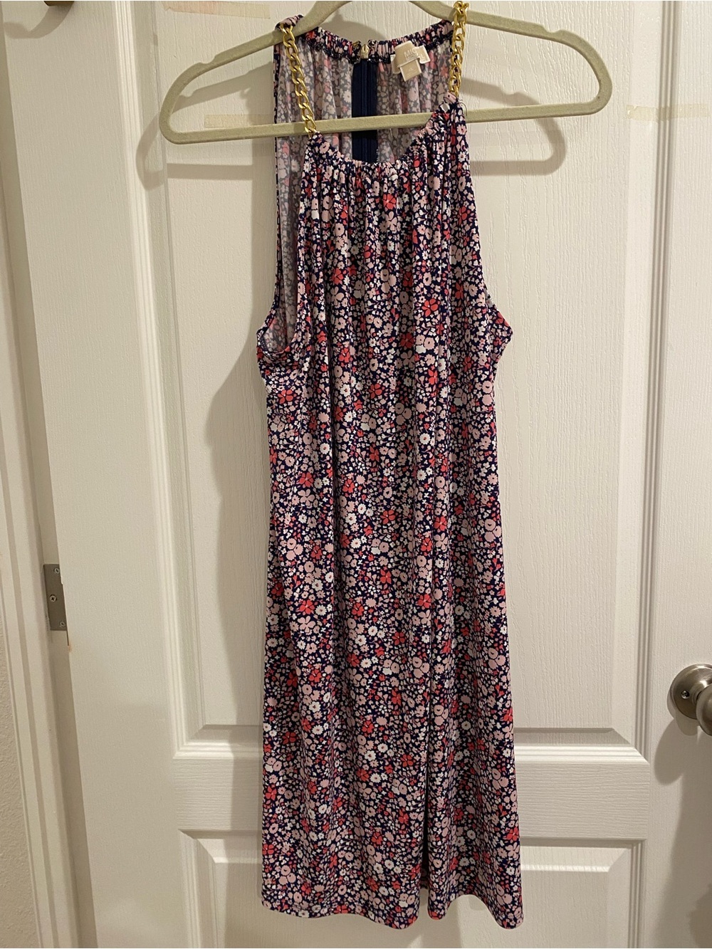 MICHAEL Michael Kors Navy Floral Halter Midi Dress with Pink & White Flowers